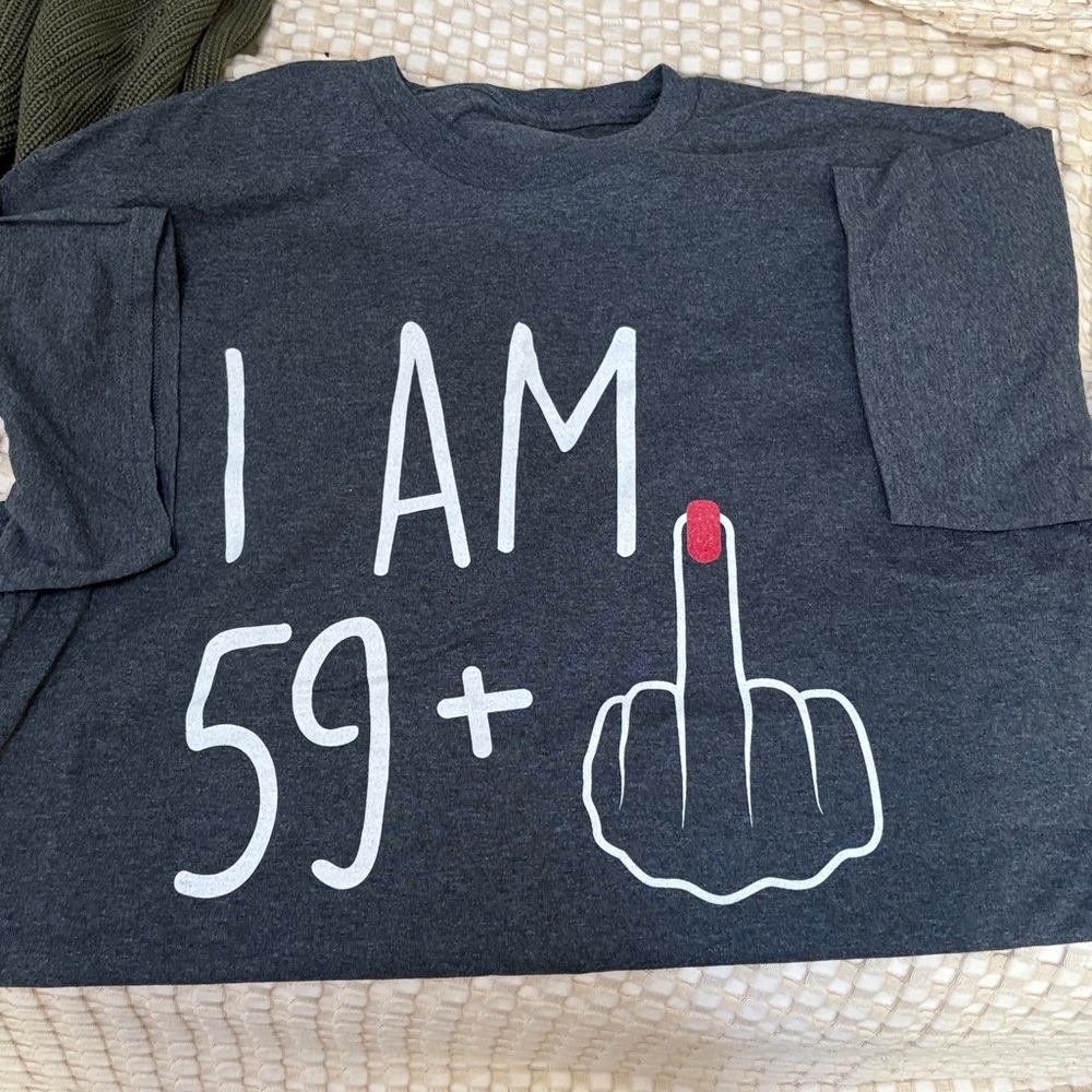 For the 60 year old! Gray Graphic Long Sleeve Shirt
Never worn